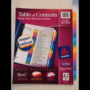 Avery Advantages 11125 A-Z Tab Table of Contents Dividers 1 Set Open Package